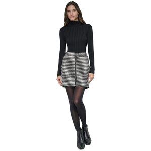 DKNY Jeans Women's Plaid Zip-Front Mini Skirt Black White Size 4 MSRP $69